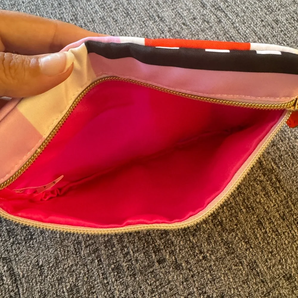 Trina Turk Pink and Red Cosmetic Bag Set with Bold Geometric Design